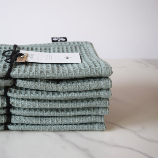 Extra -Strong Organic waffle Dishcloth-4-Ply Power. (Sage)