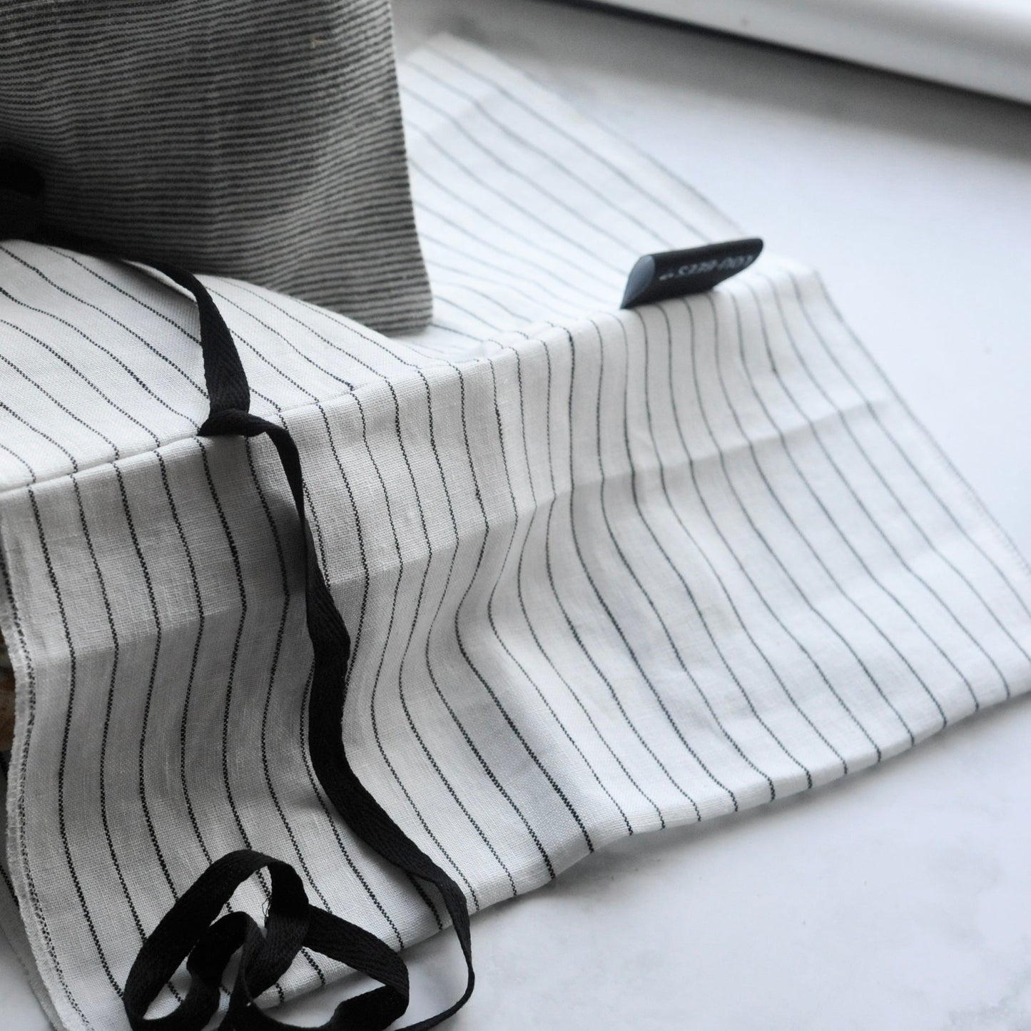 White Striped Linen Bread Bag