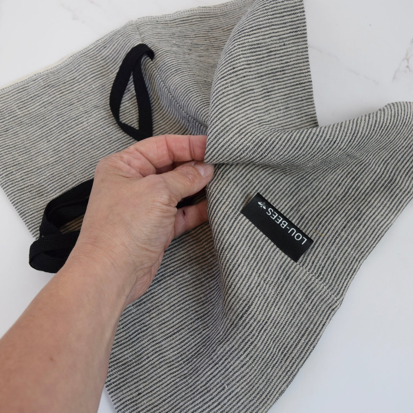 White Striped Linen Bread Bag