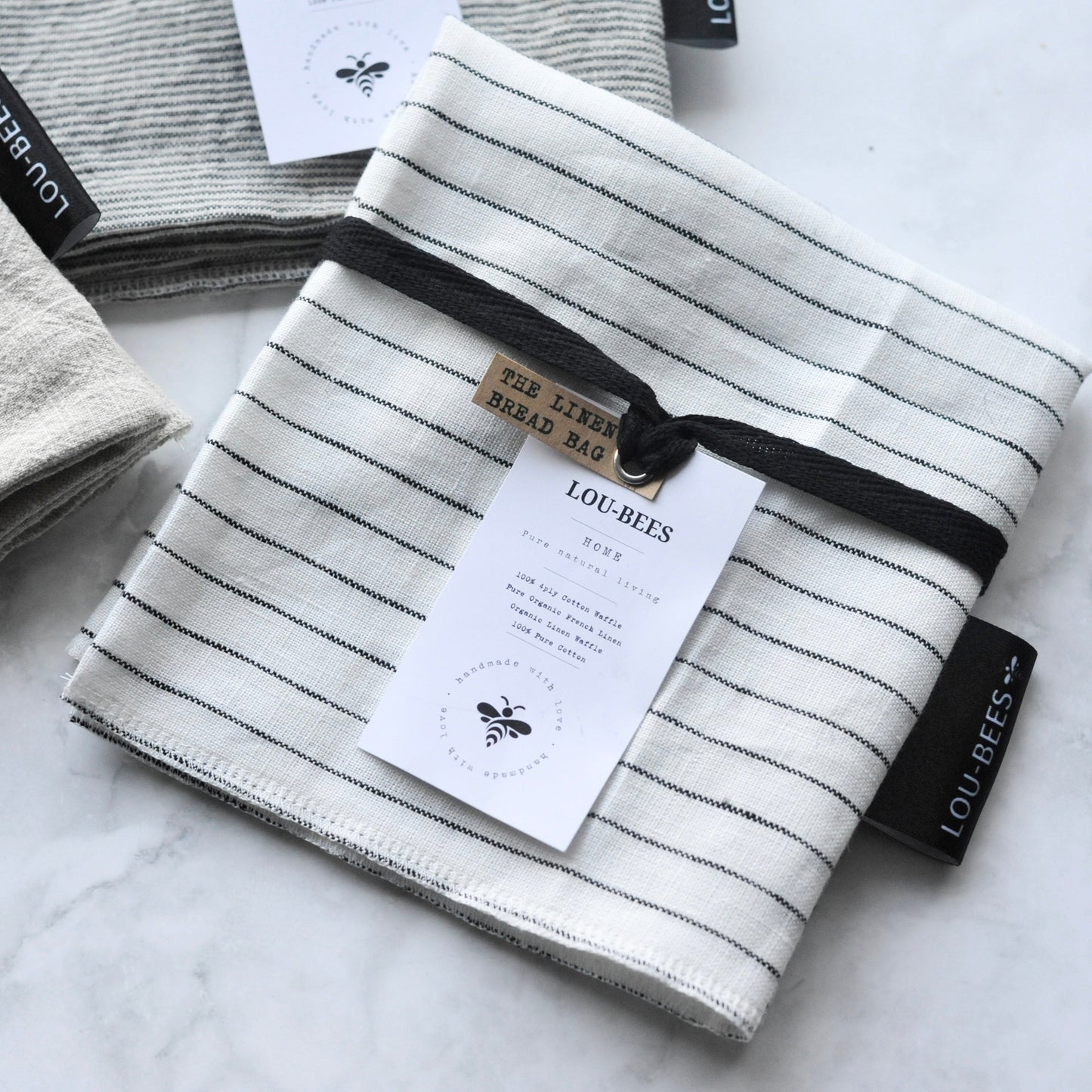 White Striped Linen Bread Bag