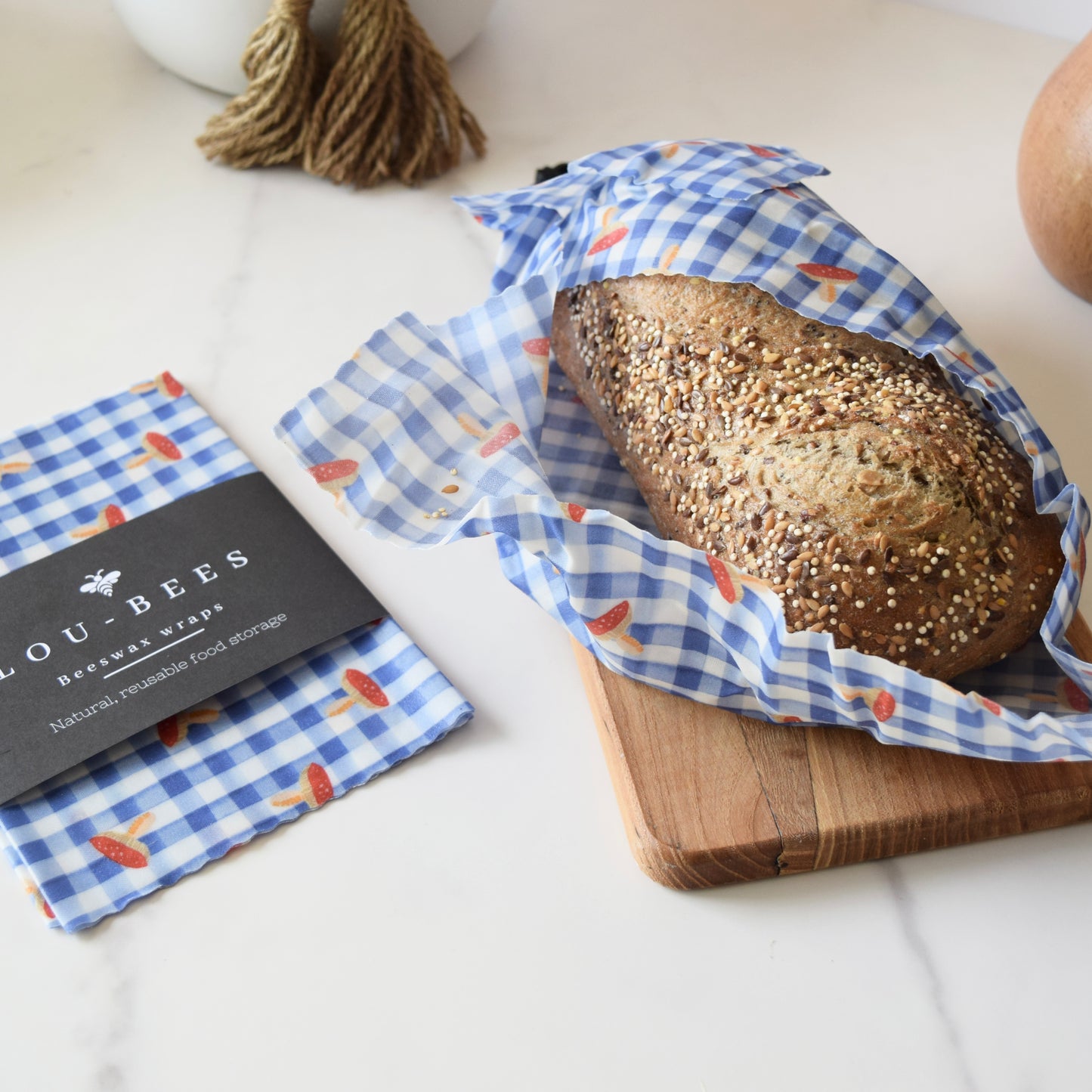 Toadstools on Gingham Beeswax Wrap – Large