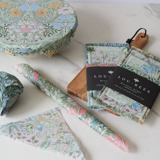 Simply Nature Beeswax food Wraps Set – William Morris. Self sealing Eco friendly food storage.