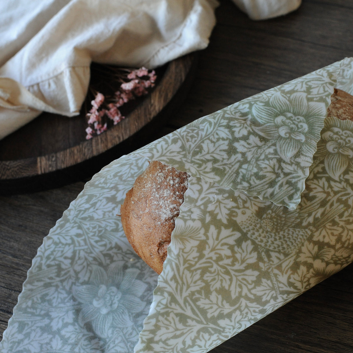 William Morris Strawberry Thief Beeswax Wraps – Green Set of 3
