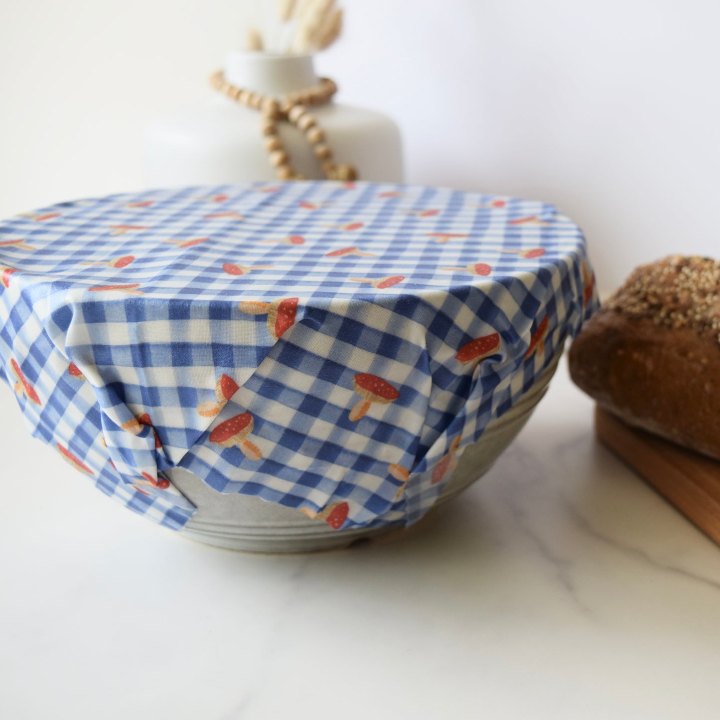 Toadstools on Gingham Beeswax Wrap – Large