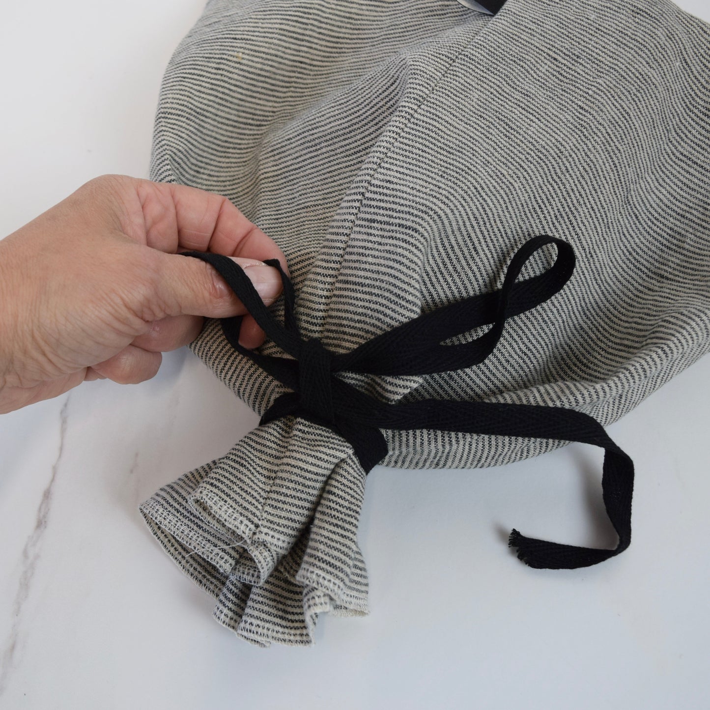 White Striped Linen Bread Bag