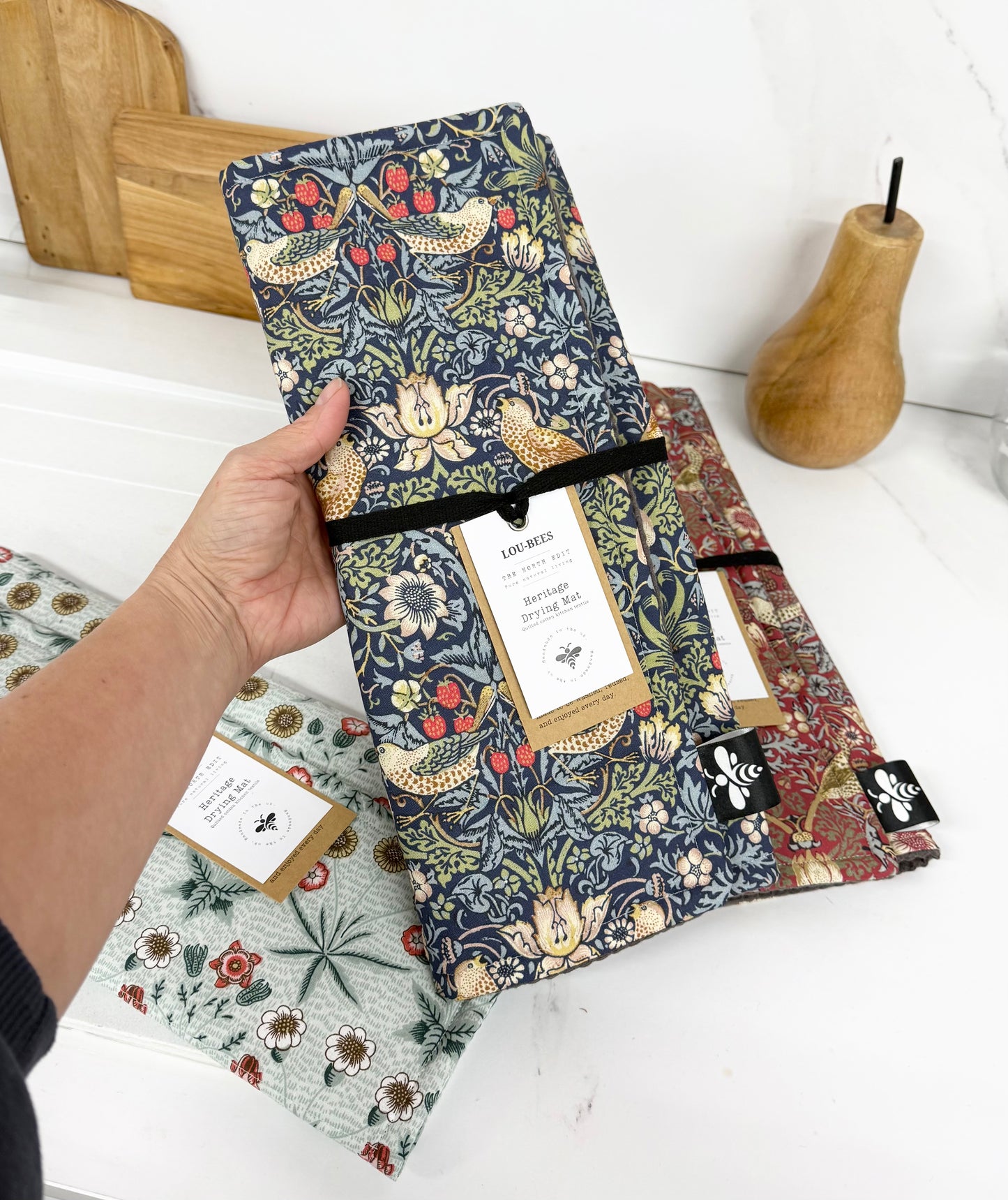 Strawberry Thief Red Dish Drying Mat | William Morris Kitchen Drying Mat