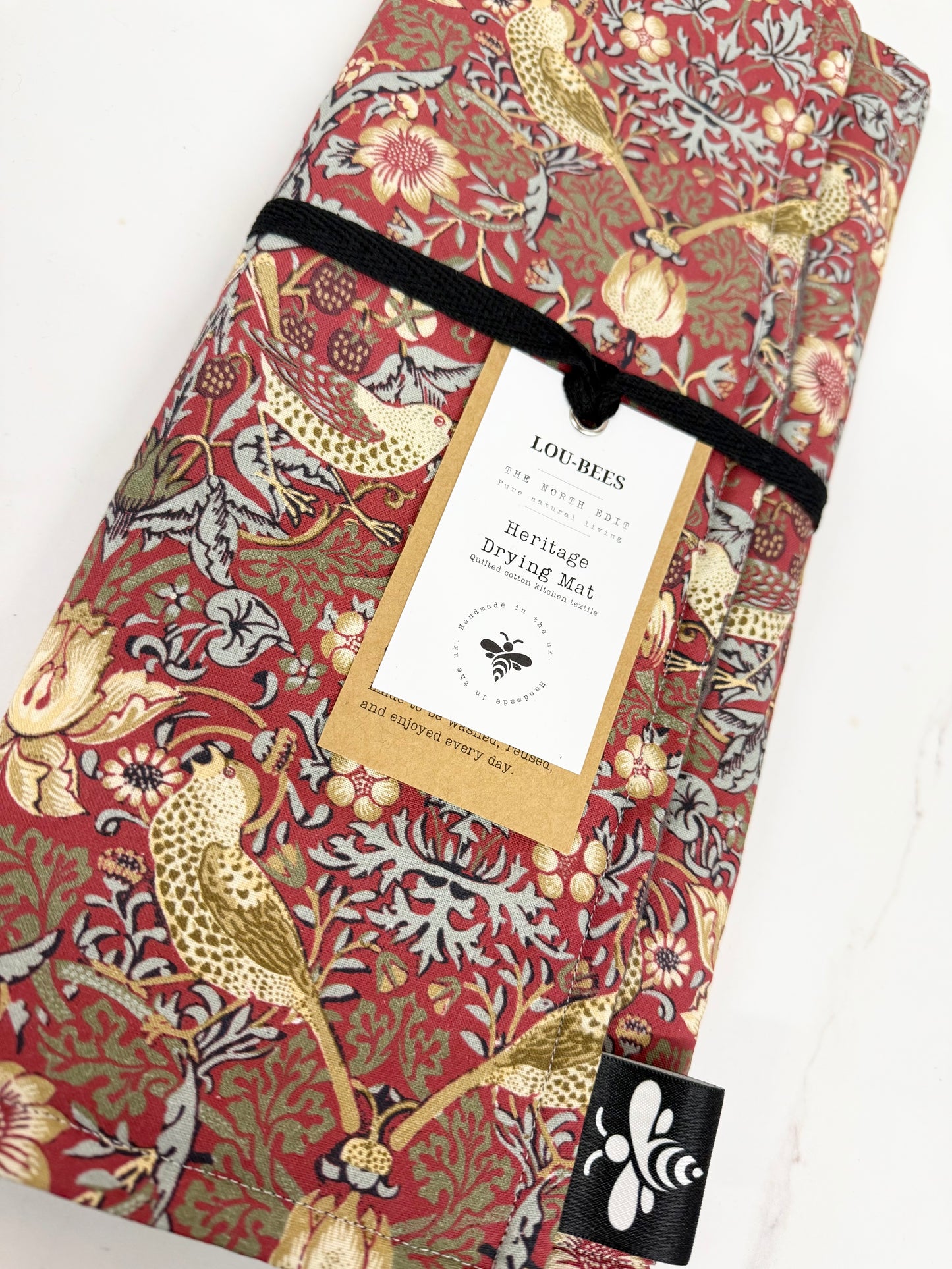 Strawberry Thief Red Dish Drying Mat | William Morris Kitchen Drying Mat