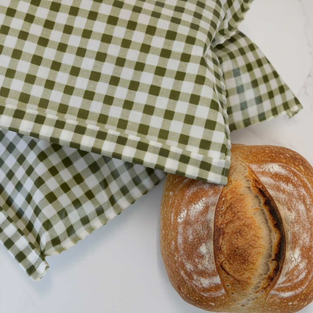 Olive Green Timeless Check Beeswax Bread Bag – Reusable Kitchen Storage