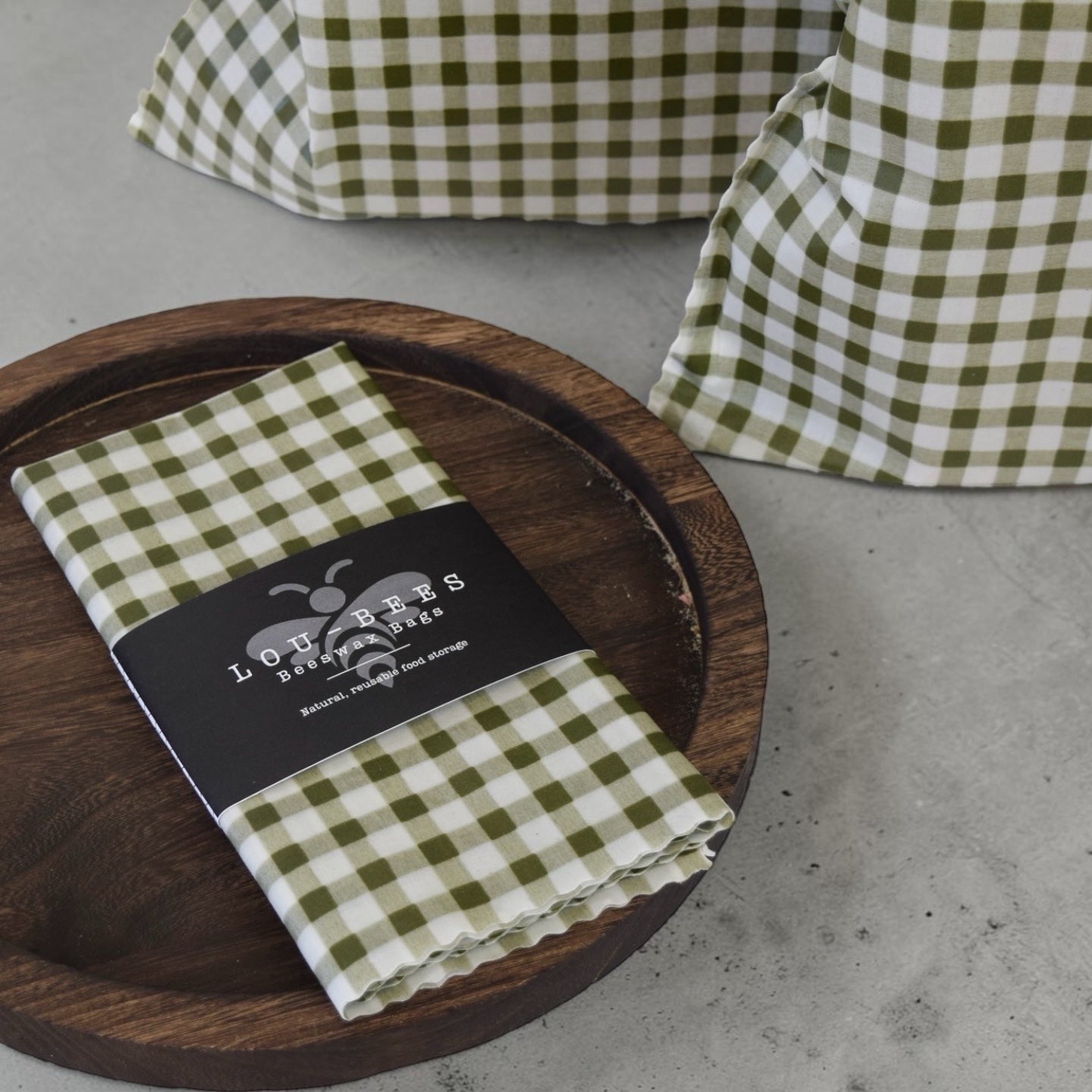 Olive Green Timeless Check Beeswax Bread Bag – Reusable Kitchen Storage