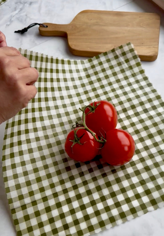 Olive Check Beeswax Wraps | Reusable Food Wraps | 3 Pack or Single 13” Wrap