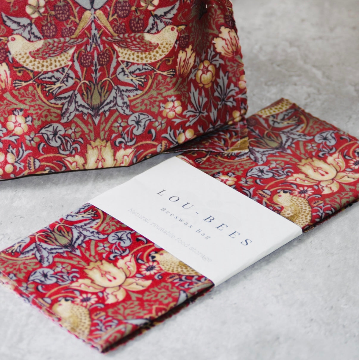 Red William Morris Strawberry Thief Beeswax Bag