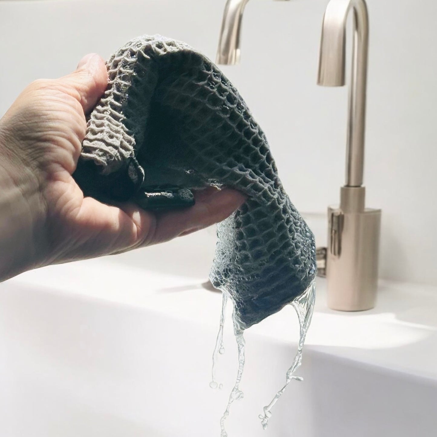 Extra -Strong Organic waffle Dishcloth-4-Ply Power. (Sage)