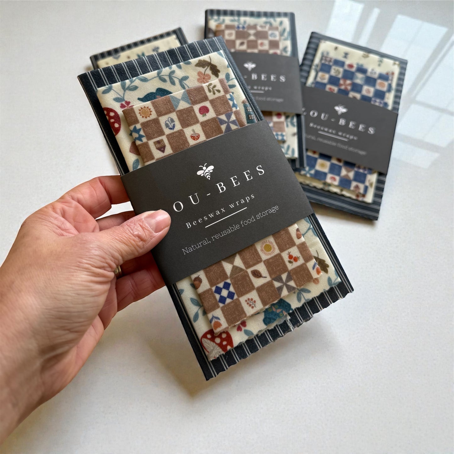 Navy Toadstool Beeswax Wrap & Matching Lunch Bag