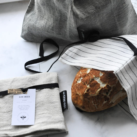 White Striped Linen Bread Bag