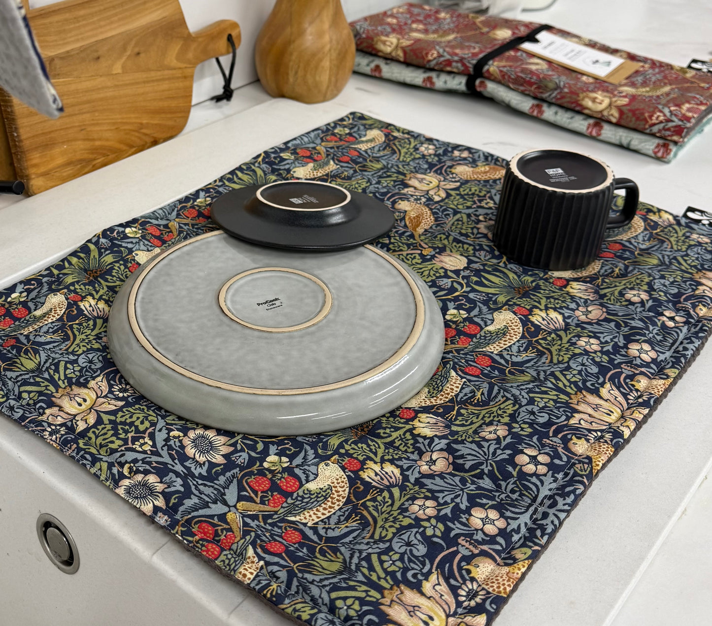 Strawberry Thief Red Dish Drying Mat | William Morris Kitchen Drying Mat