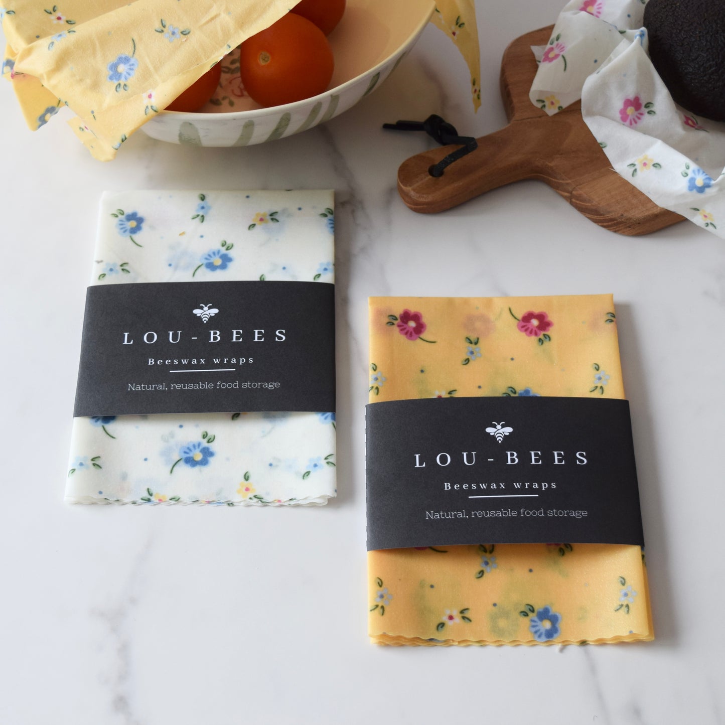 Ditsy Floral White (Large 14” x 11”) Reusable self sticking Beeswax food Wraps.