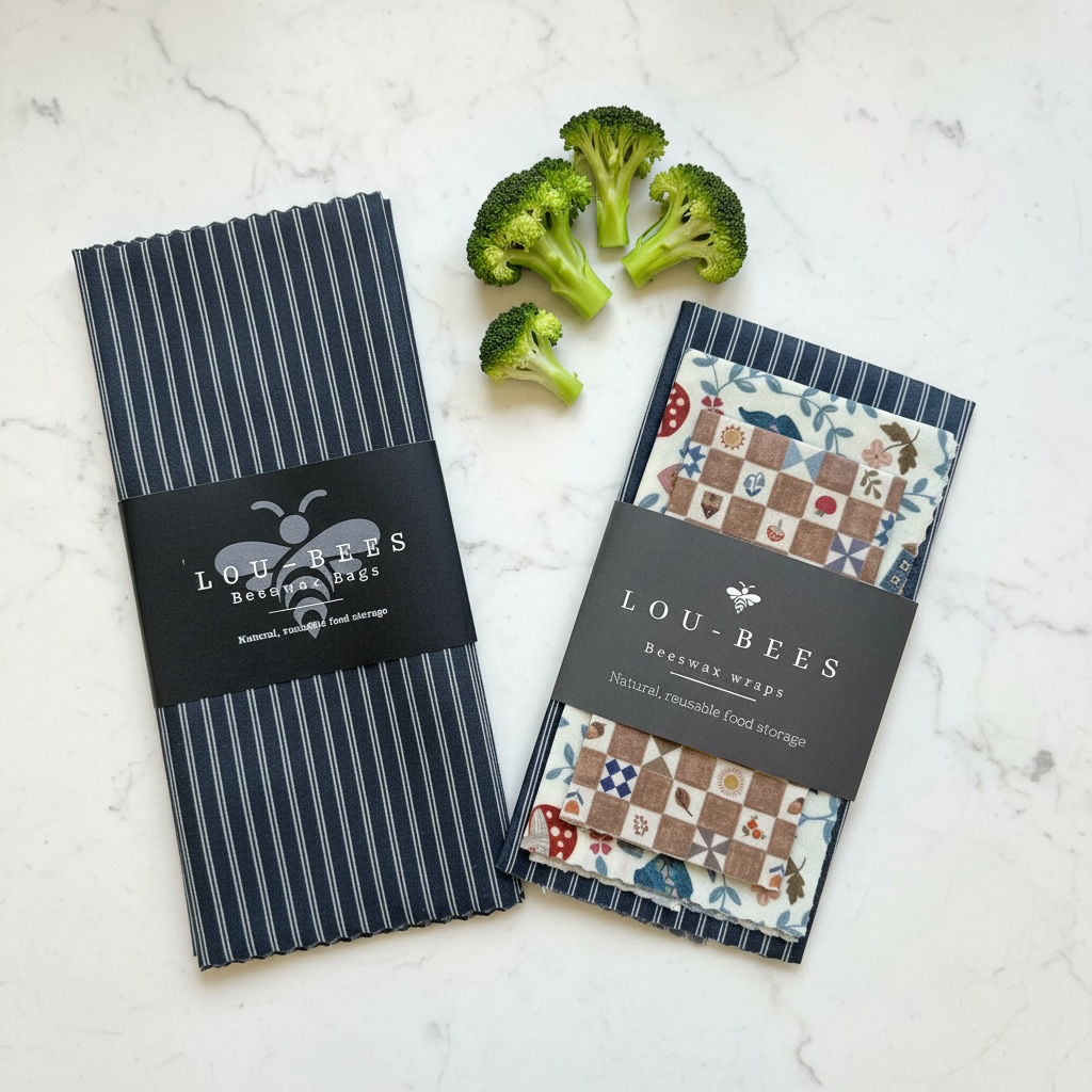 Navy Toadstool Beeswax Wrap & Matching Lunch Bag