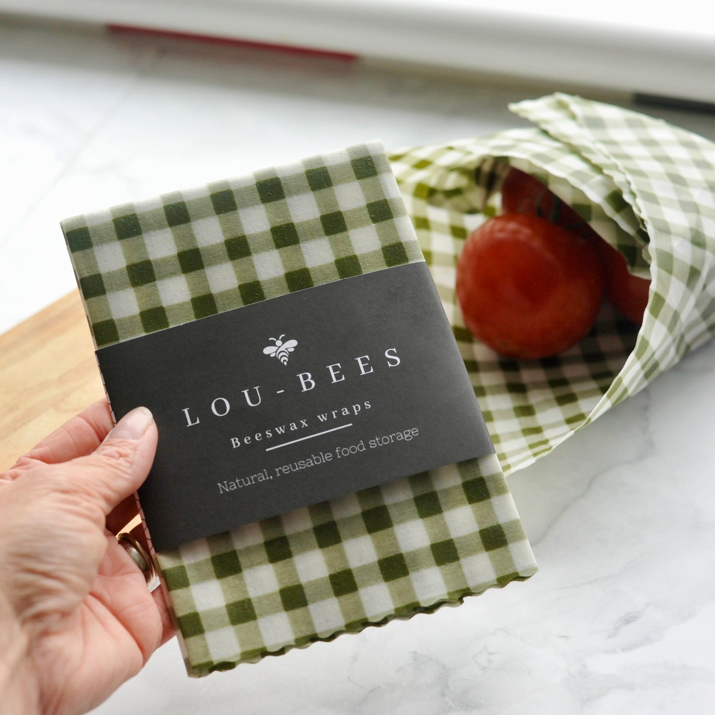 Olive Check Beeswax Wraps | Reusable Food Wraps | 3 Pack or Single 13” Wrap
