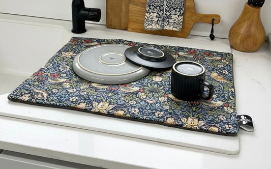 Strawberry Thief Blue Dish Drying Mat | William Morris Kitchen Draining Mat