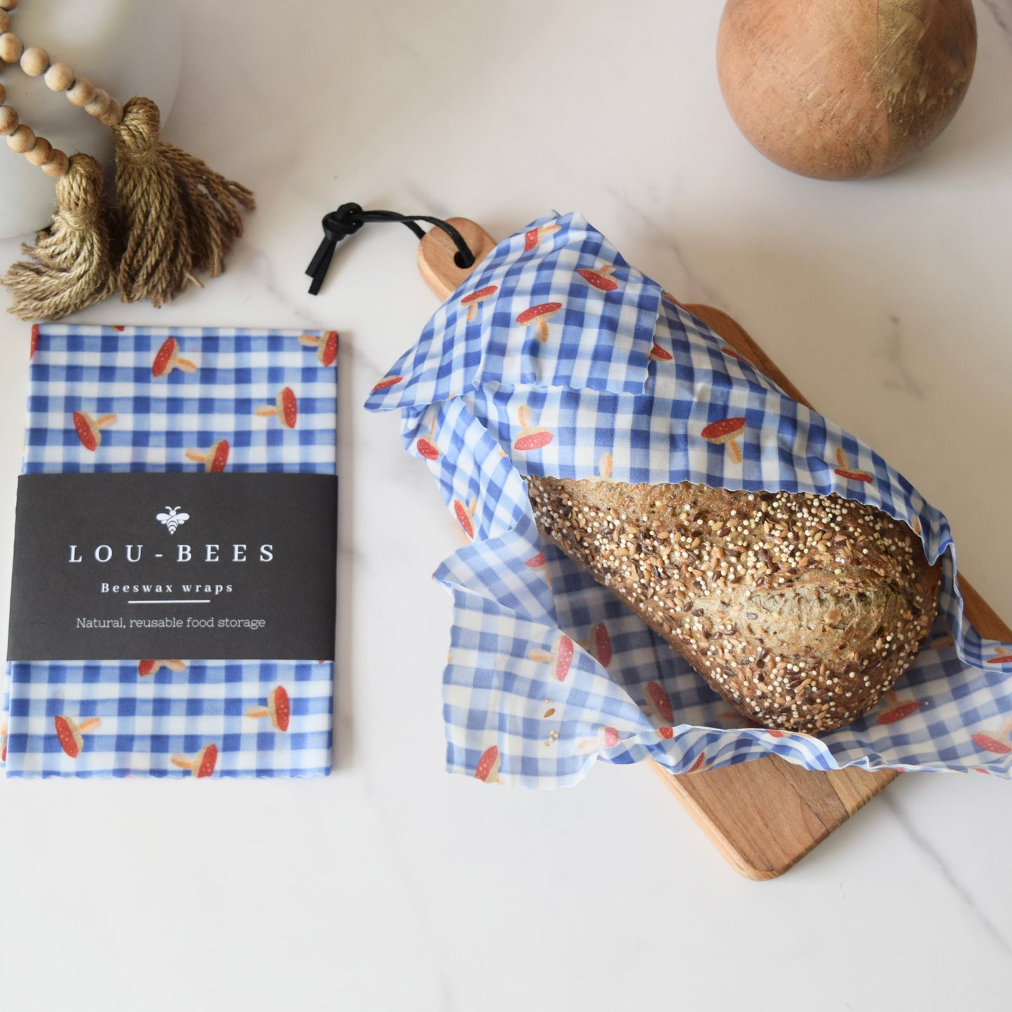 Toadstools on Gingham Beeswax Wrap – Large