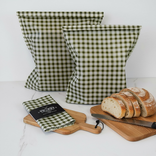 Olive Green Timeless Check Beeswax Bread Bag – Reusable Kitchen Storage