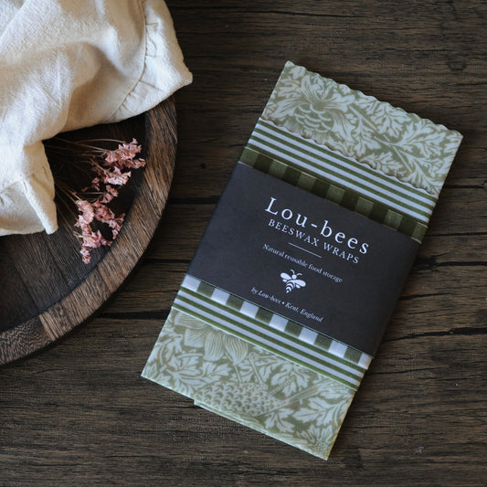 William Morris Strawberry Thief Beeswax Wraps – Green Set of 3