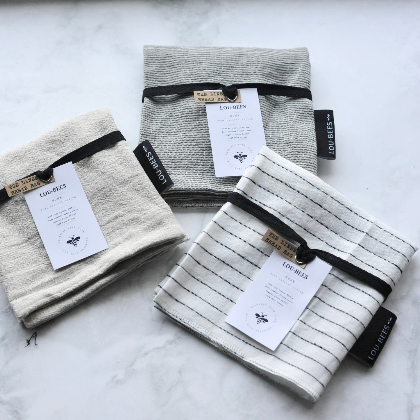 Charcoal Striped Linen Bread Bag