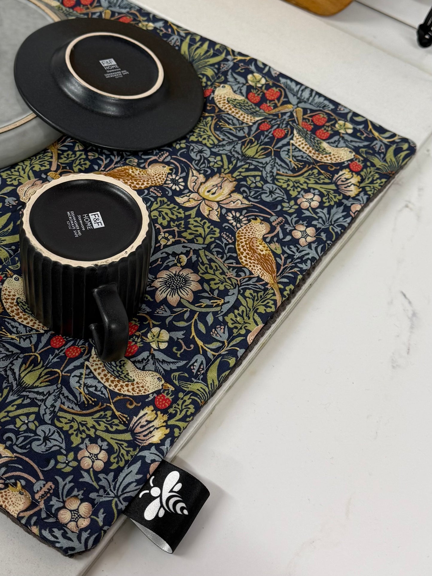 Strawberry Thief Red Dish Drying Mat | William Morris Kitchen Drying Mat