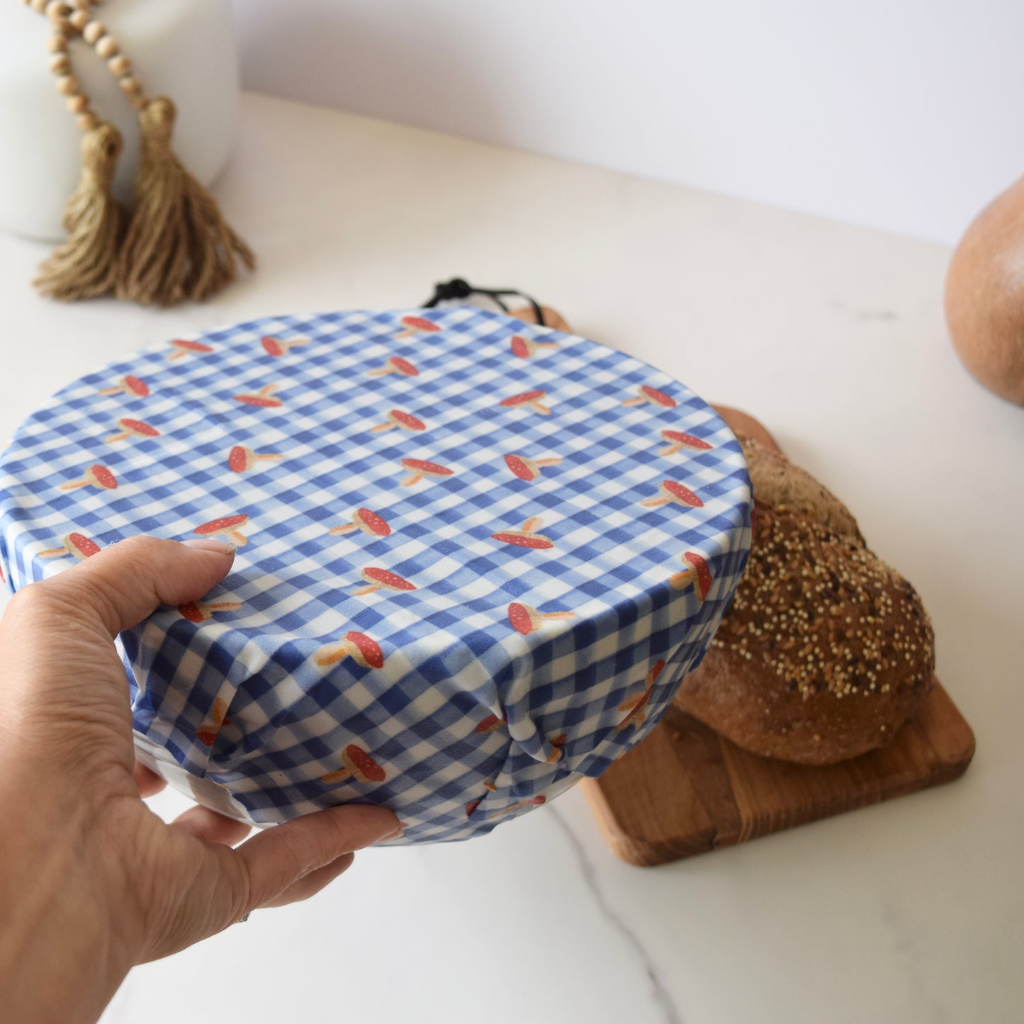 Toadstools on Gingham Beeswax Wrap – Large