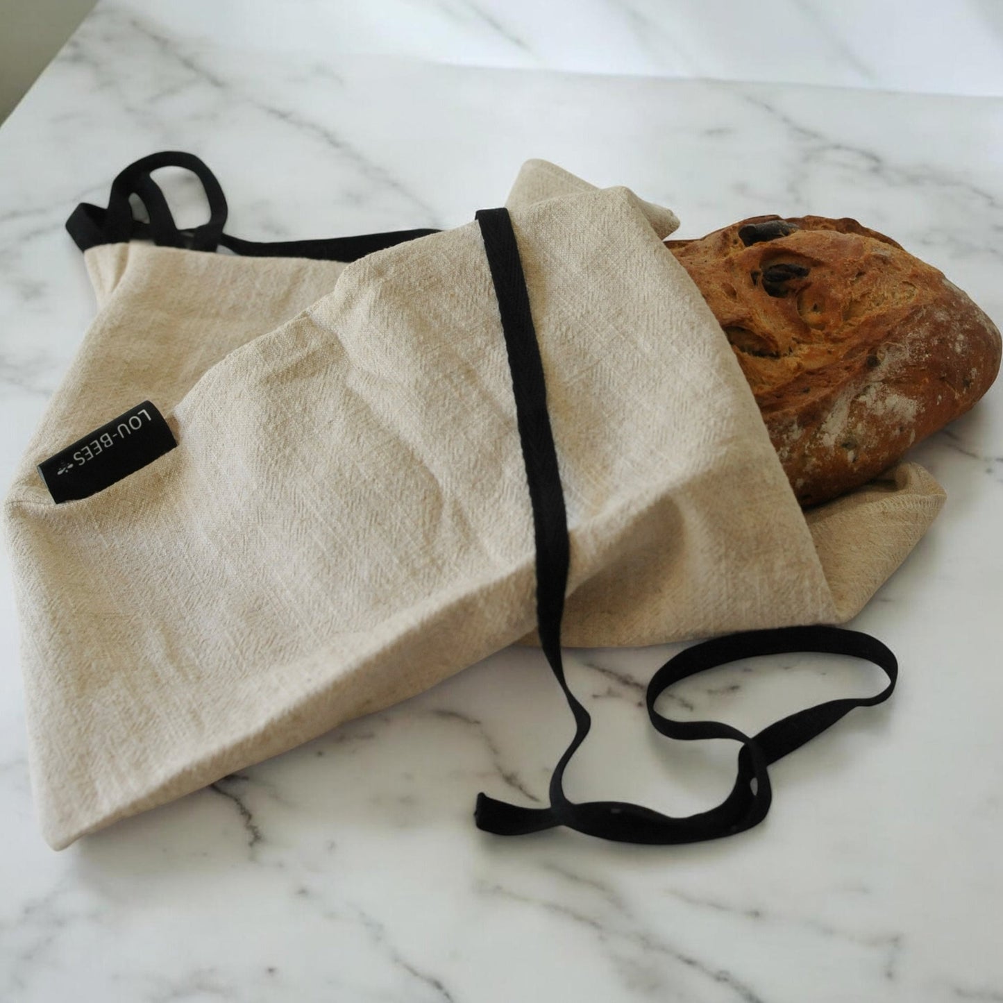 White Striped Linen Bread Bag