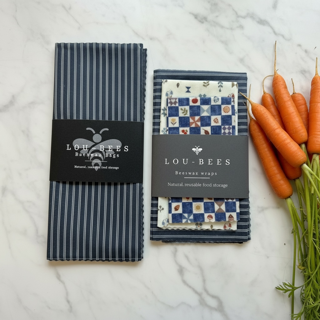 Navy Toadstool Beeswax Wrap & Matching Lunch Bag