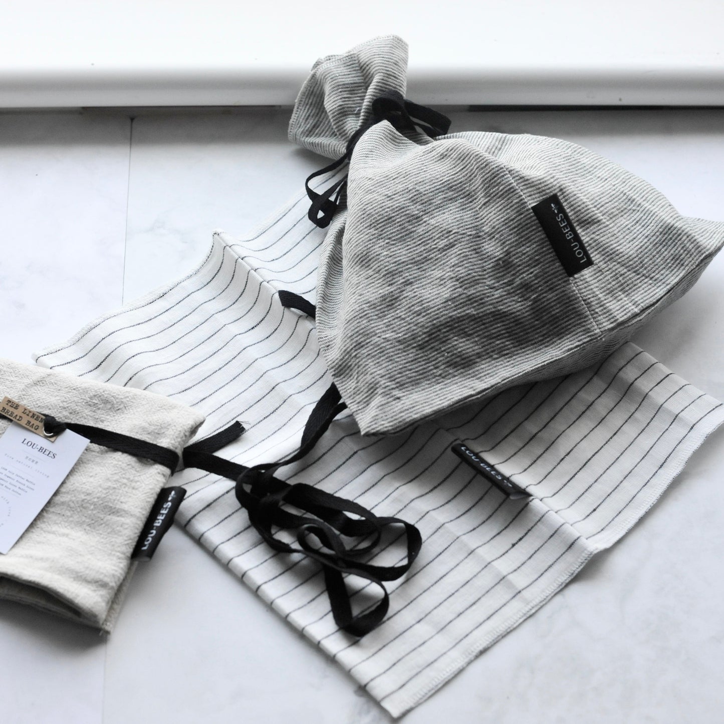 Charcoal Striped Linen Bread Bag