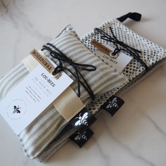 Kitchen Trio Grey Striped Linen