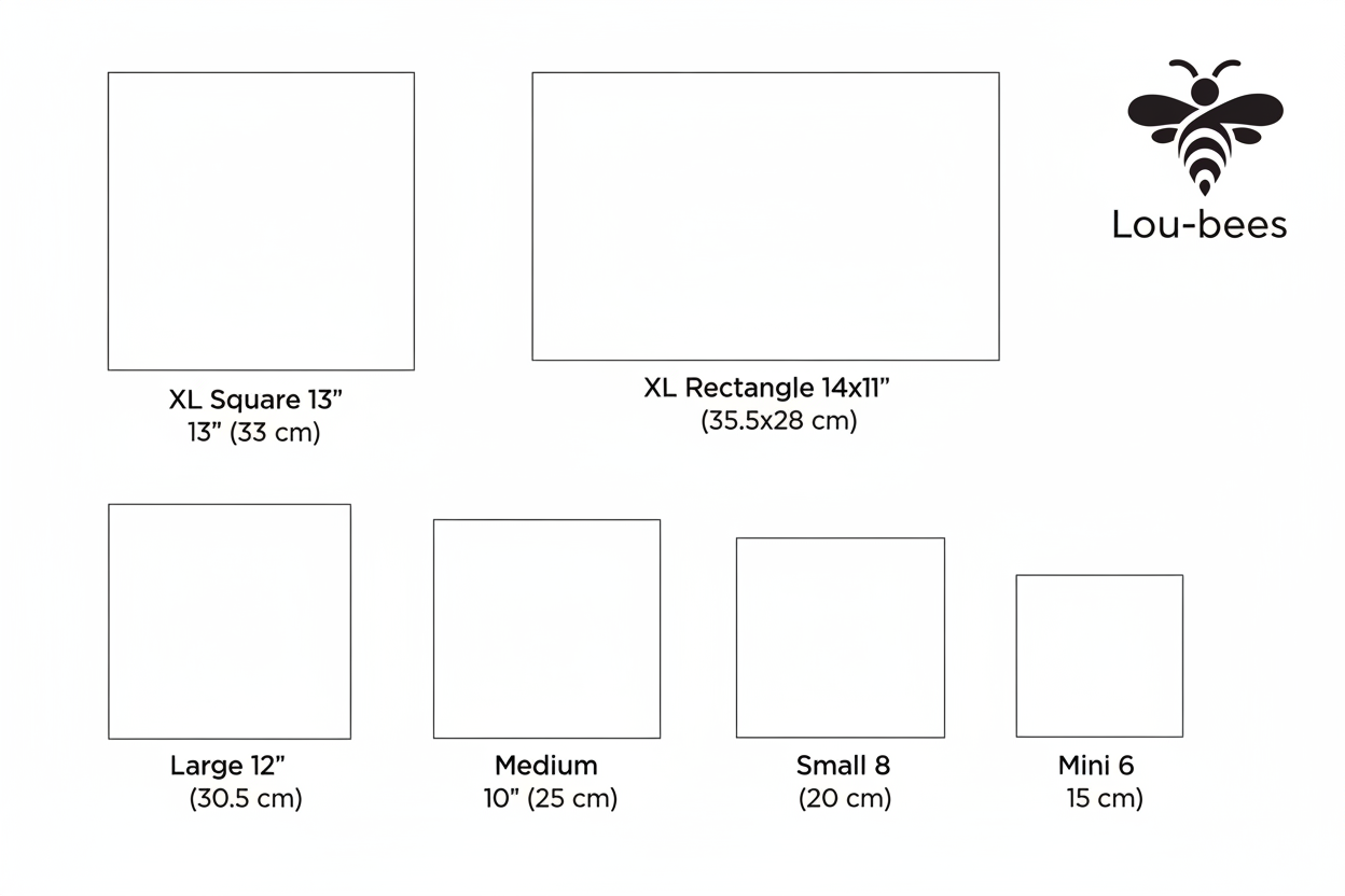 Beeswax wraps size guide with Lou-bees logo